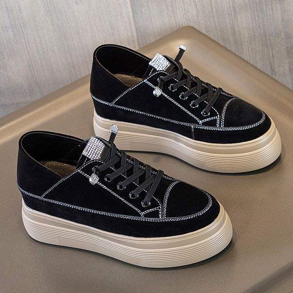 Thick-Soled Height-Increasing Women's Shoes Spring New Style Platform Shoes Slip-On Petite Casual Shoes Versatile Black
