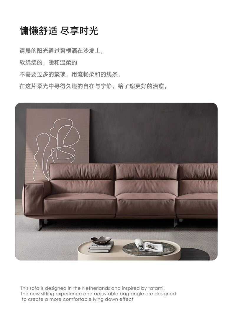Source Factory Living Room Leather Sofa Italian Minimalist High Back Straight Row Genuine Leather Sofa Small Apartment High Leg Sofa Shipping and tax not included