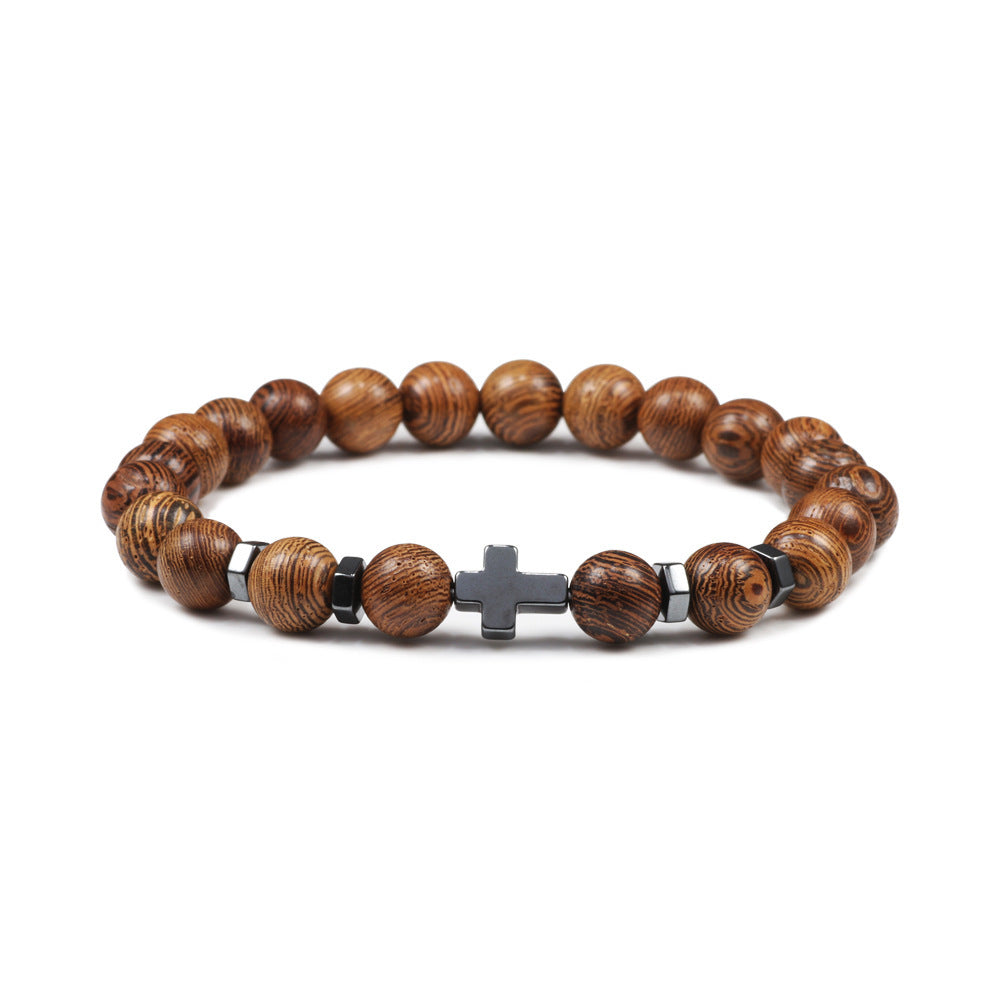 Men's Cross Spacer Bracelet Natural Stone8mm Tiger Eye Turquoise Bracelet Black Gallstone Volcanic Cross Bracelet