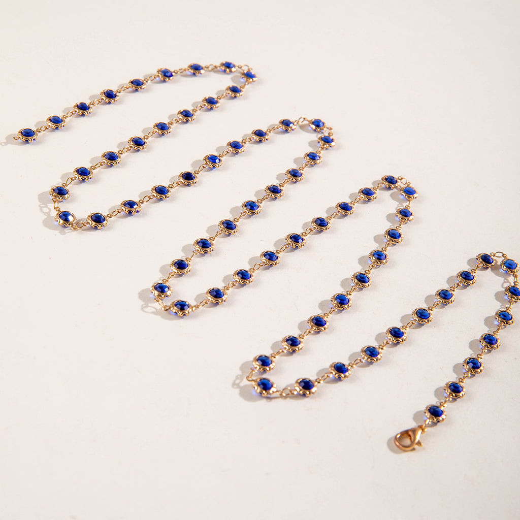 Simple Colorful Beaded Tassel y Chain Necklace Elegant Versatile Diamond-Studded Sweater Chain Jewelry