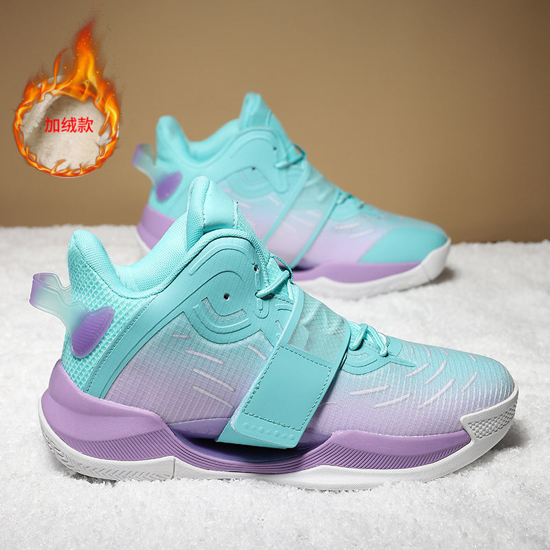 Winter New Fashion Trend Fleece-Lined Warm Sports Shoes for Teenagers Professional Training Non-Slip Cushioned Basketball Shoes