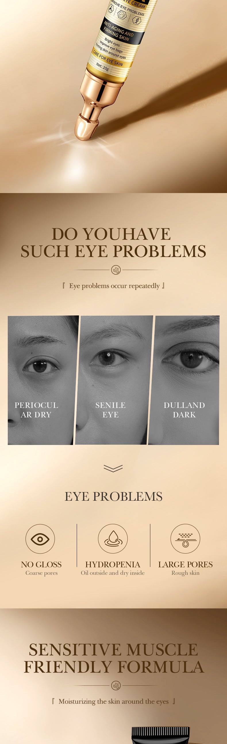 24K Gold Eye Cream ZOZU Hyaluronic Acid Hydrating and Moisturizing Eye Cream for Eye Wrinkles Cross-Border Wholesale