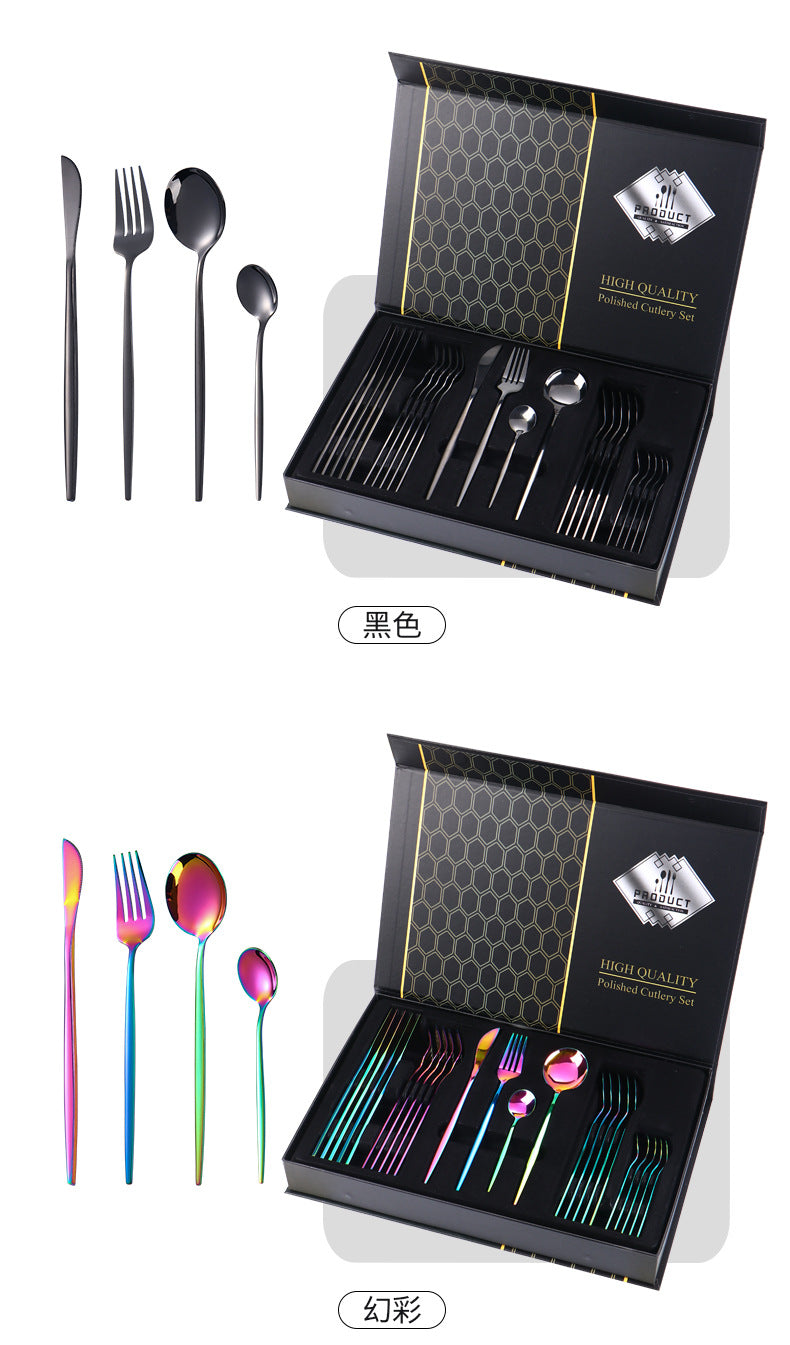 Stainless Steel Cutlery Set24Set of Gold-Plated Portuguese Tableware Western Steak Knife Fork Spoon Gift Box