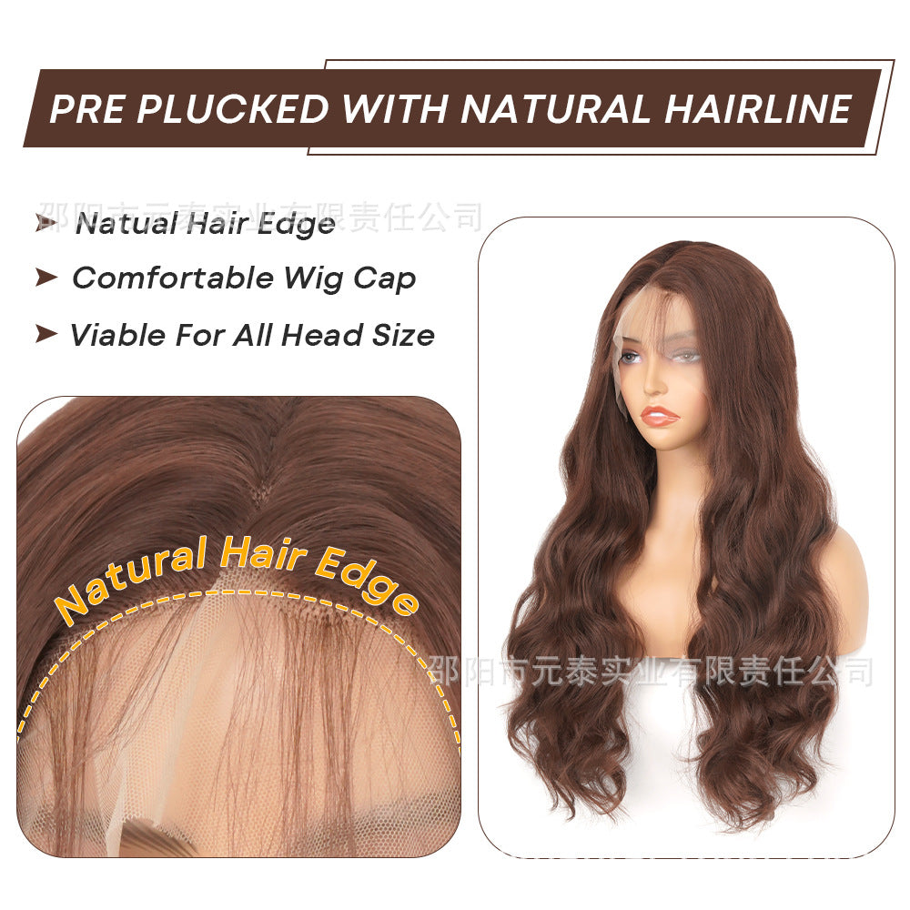 New European and American Style Women's Black Small Middle Part Big Wave Synthetic Long Curly Hair Lace Front Wig Wholesale