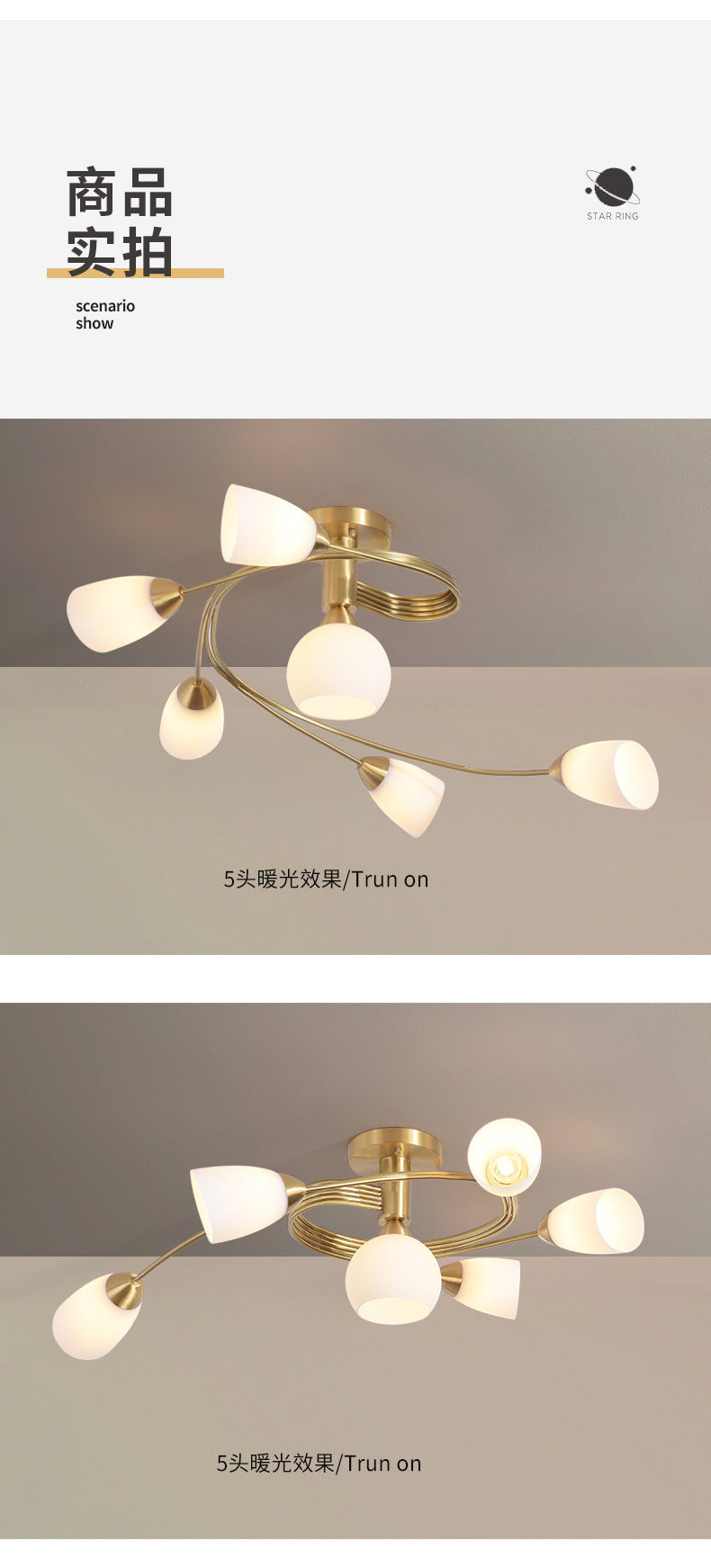 All-Copper Ceiling Light Nordic Style Bedroom Light Modern Simple Elegant Master Bedroom Room Light Creative Personality Living Room Light
