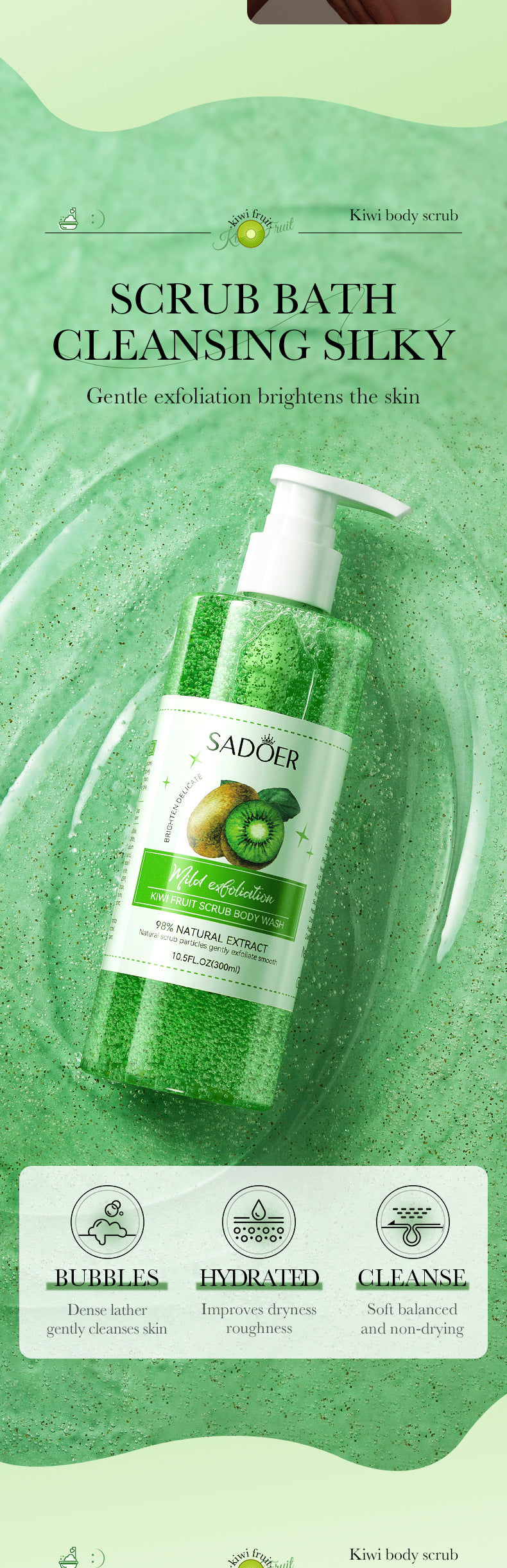 Full English Fruit Body Wash300mlSADOER Kiwi Body Scrub Shower Gel  Wholesale