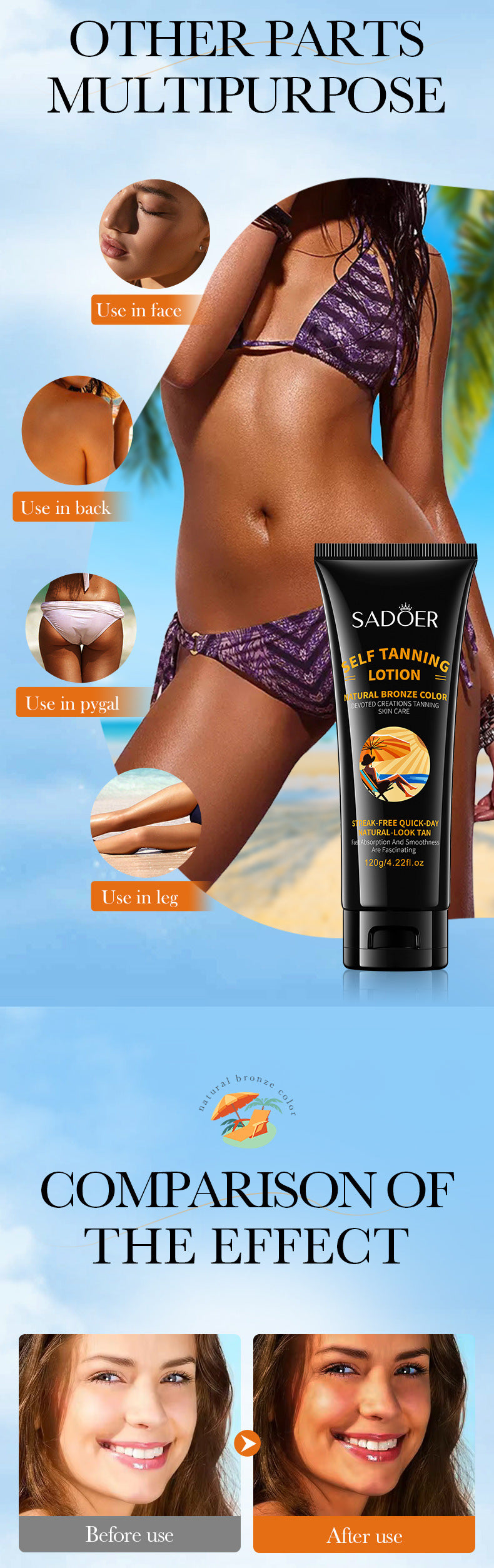 Tanning Moisturizer120gSADOER Moisturizing and Hydrating Wheat Color Sunbathing Essence Lotion for Foreign Trade Cross-Border