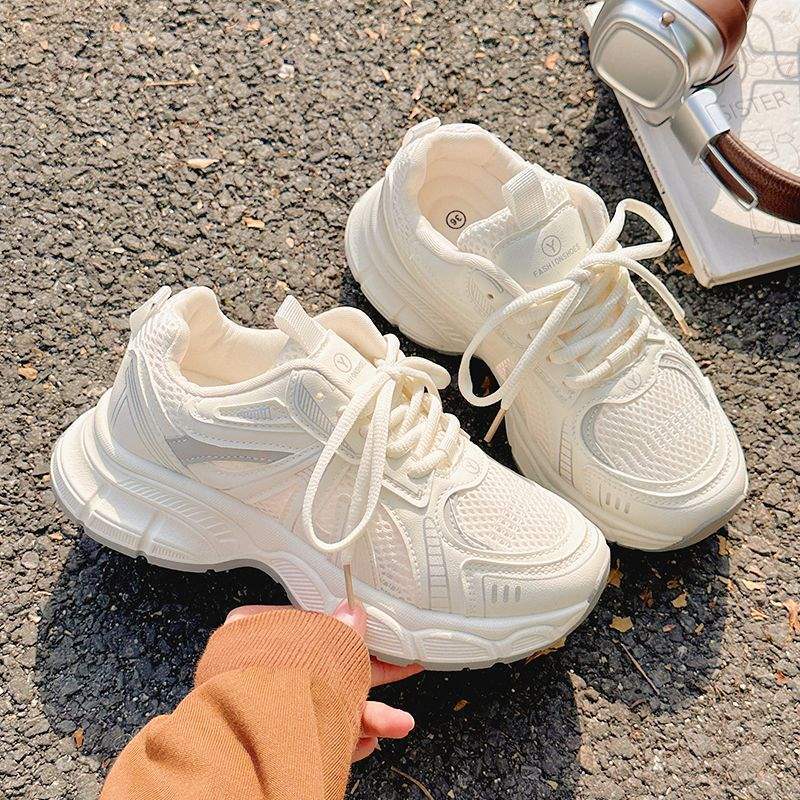 2025New Summer Women's Shoes Dad Shoes Breathable Mesh White Shoes Niche Versatile Thick-Soled Sneakers Casual Shoes