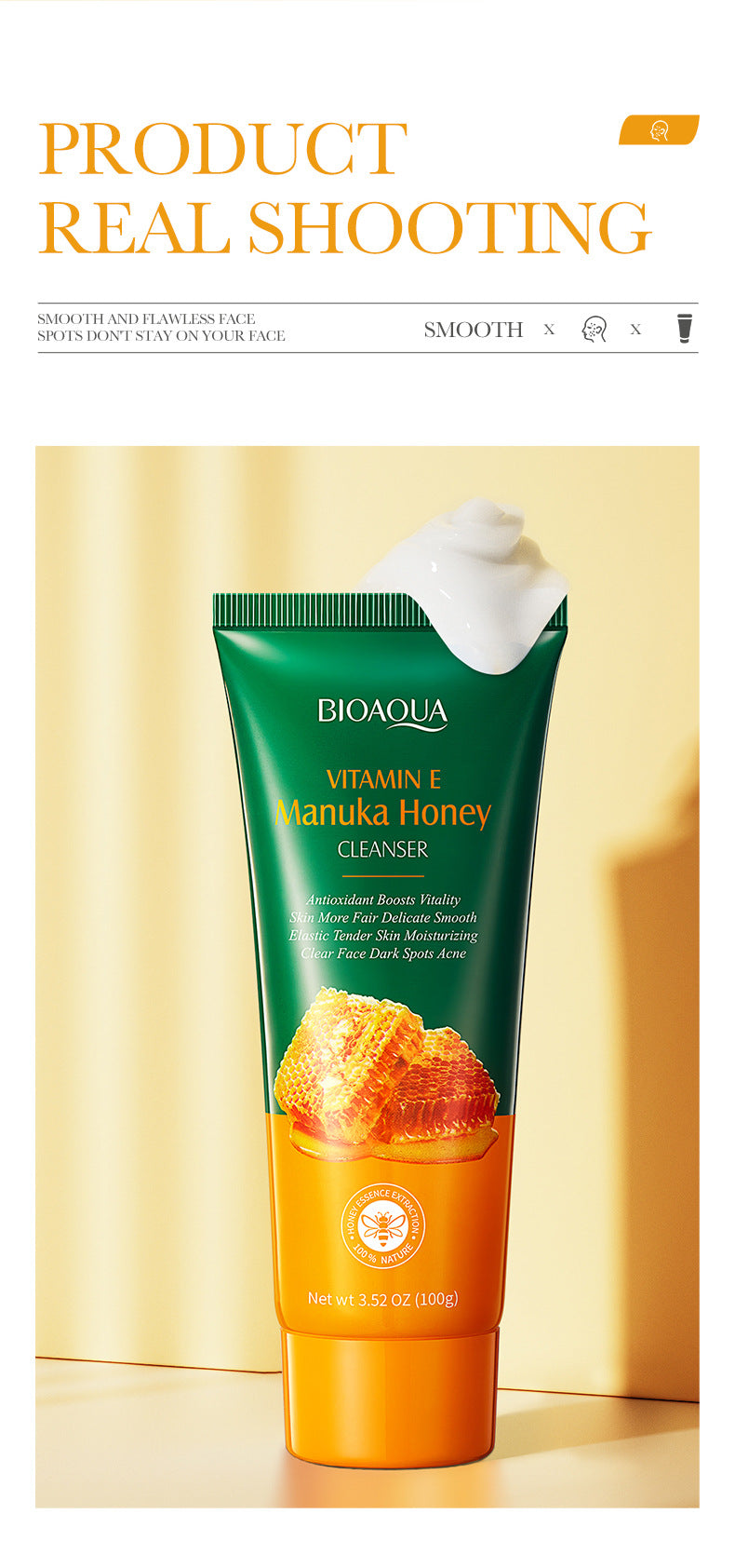 Honey Facial Cleanser100gBIOAOUA Vitamin E Deep Cleansing Facial Cleanser Cross-Border Foreign Trade Wholesale