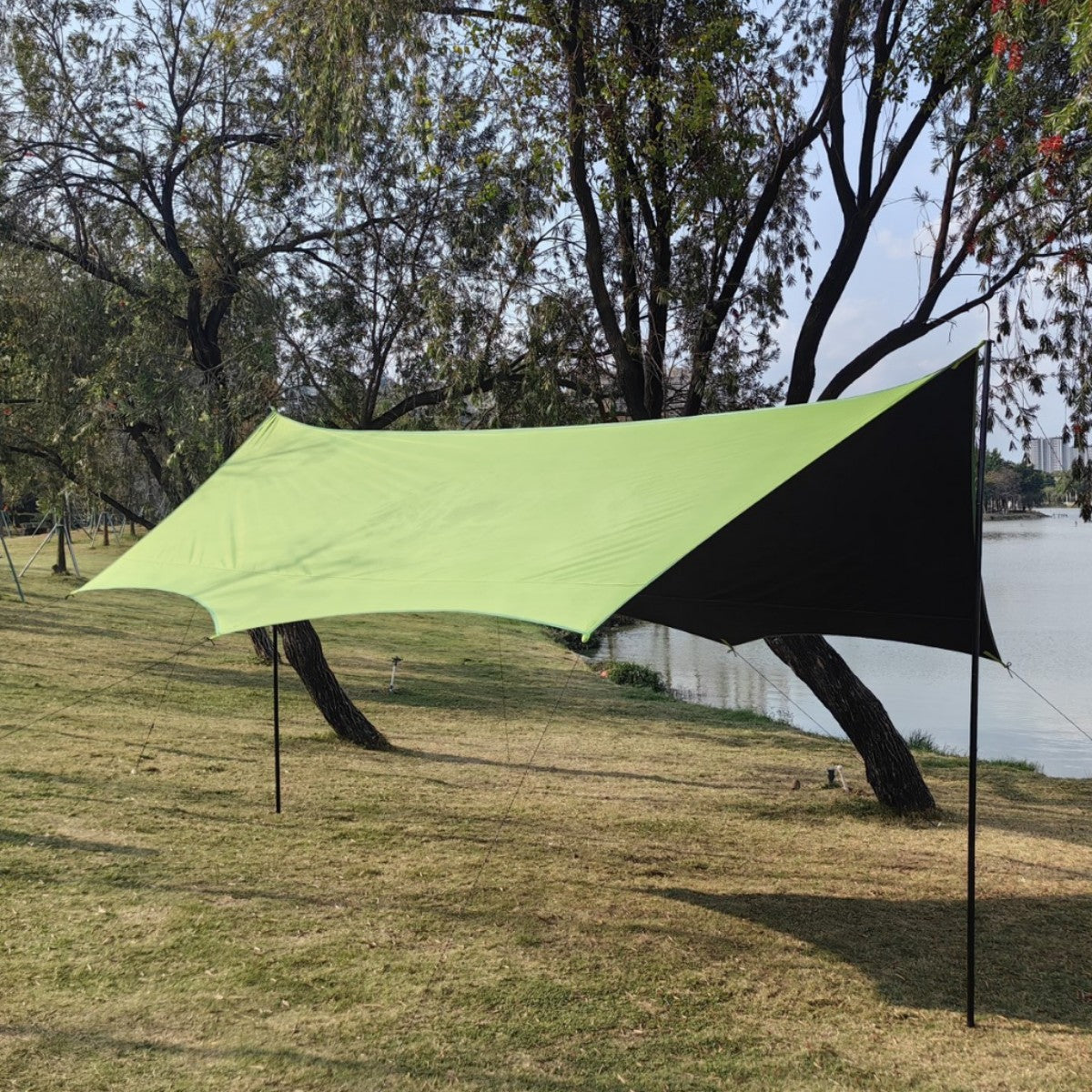 Canopy Tent Outdoor Camping Hexagonal Black Coated Silver Tarp Awning Camping Picnic Equipment Large Size Canopy
