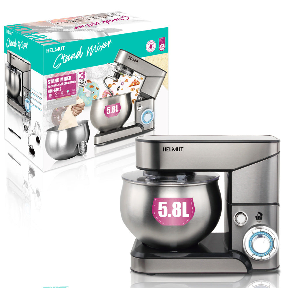 European Style New Household Fully Automatic Chef Machine Mixer Small Desktop Stainless Steel Dough Mixer Egg Beater5.8L