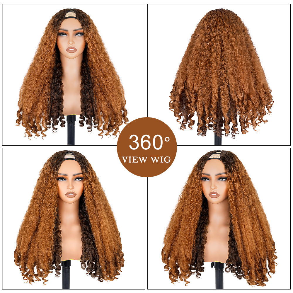Ombre Brown V part Afro Wig with Different Color Cross-Border African Roll