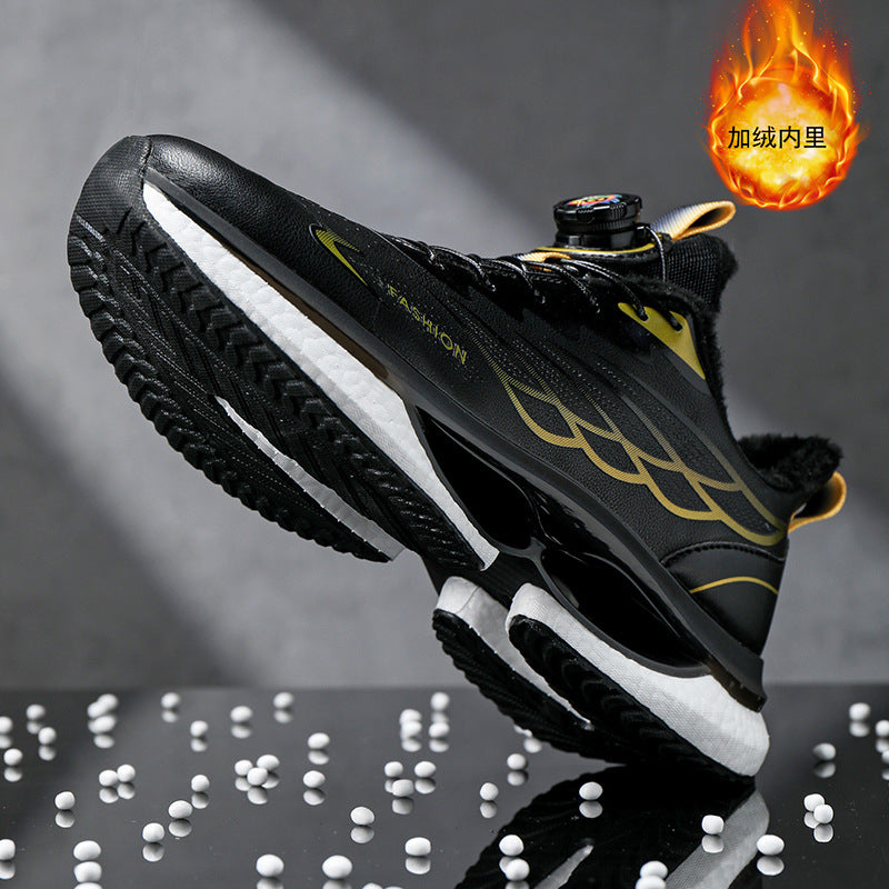 Winter Men's Shoes2025New Rotating Button Running Sports Shoes Men's Breathable Thick Bottom Popcorn Cushioning Running Shoes