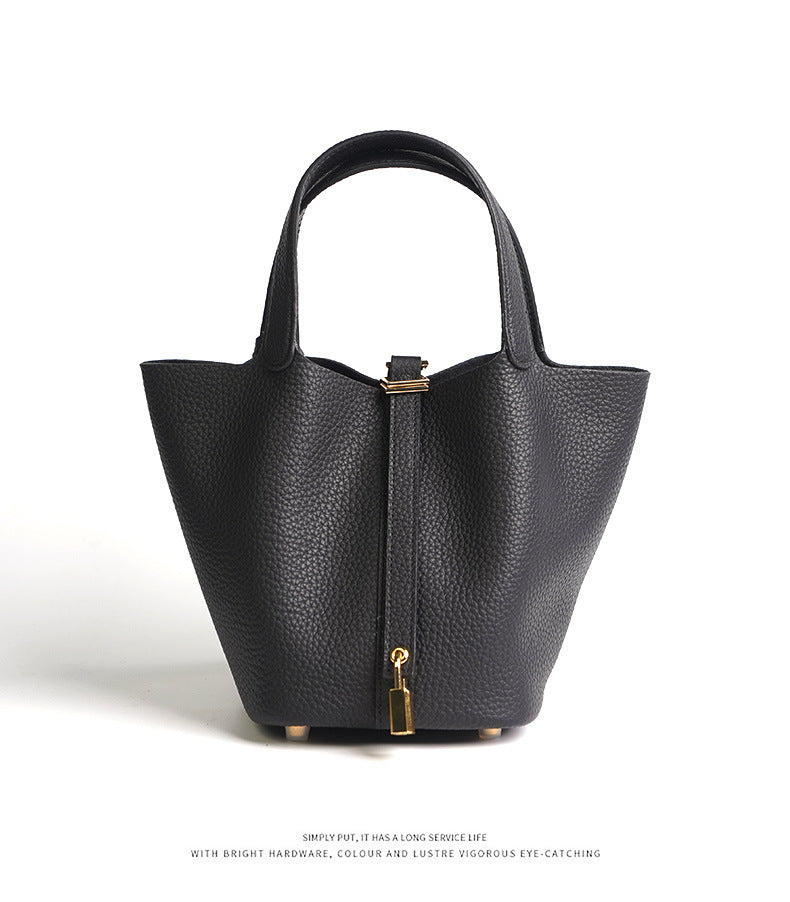 European and American New Hot-Selling Simple Women's Top Layer Cowhide Large Capacity Versatile Bucket Bag Handbag