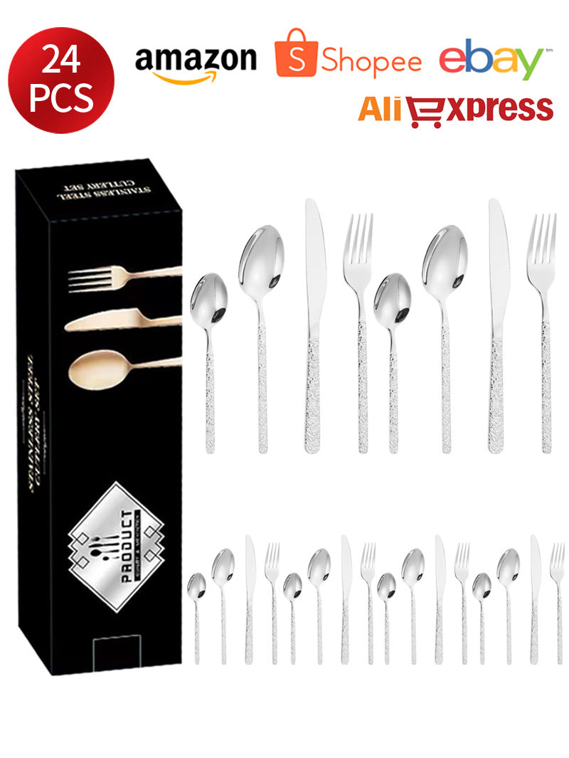 410Stainless Steel Cutlery Set Stone Pattern Knife Fork Spoon24Western-style dining set6Steak Knife and Fork for One Person