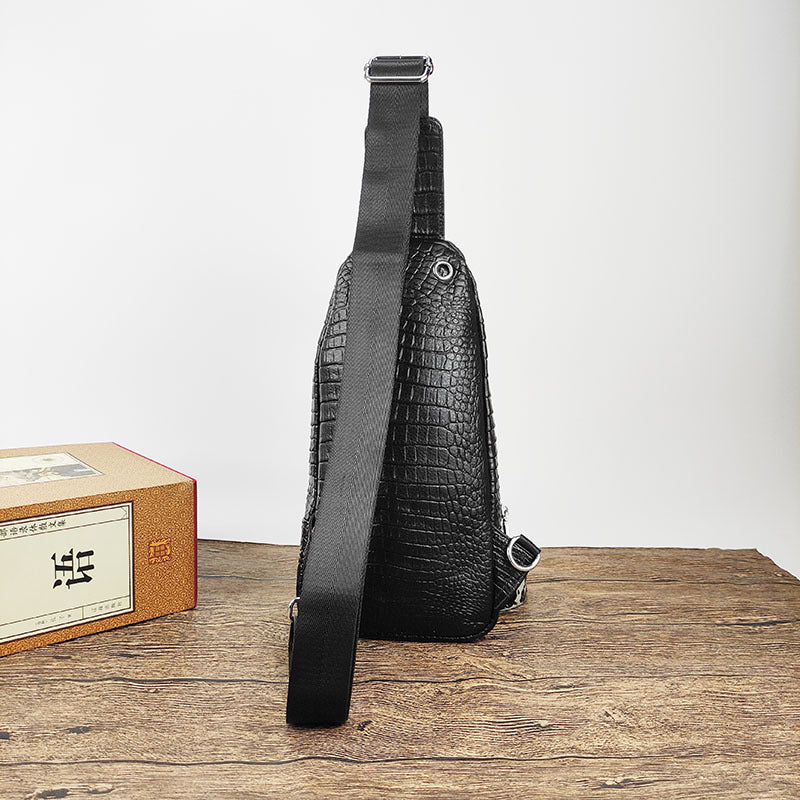 2025New European and American Fashion Crocodile Pattern Top Layer Cowhide Men's Password Lock Genuine Leather Chest Bag High-end Crossbody Bag