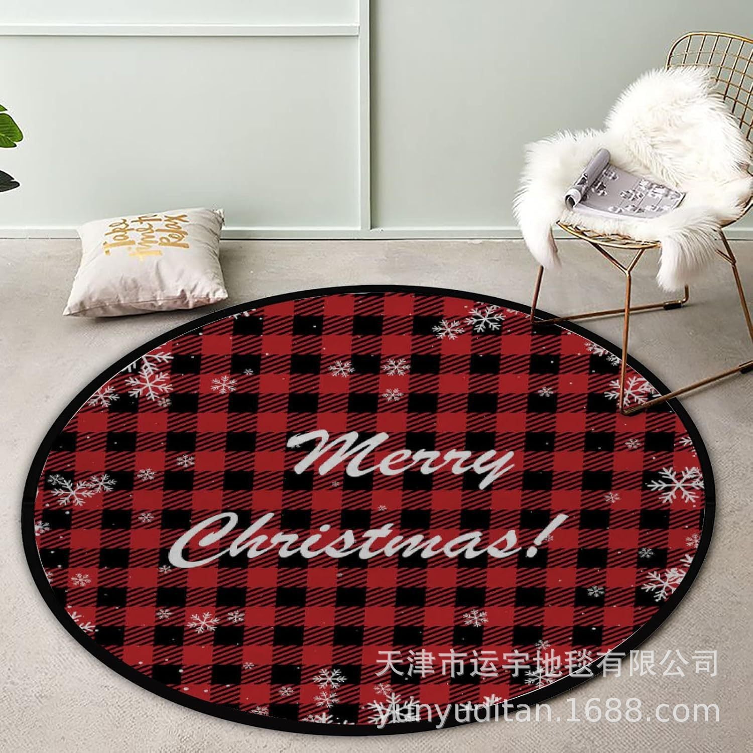 Christmas Carpet Round Living Room Crystal Velvet Floor Mat Christmas Decoration Atmosphere Mat Christmas Tree Floor Mat Customizable