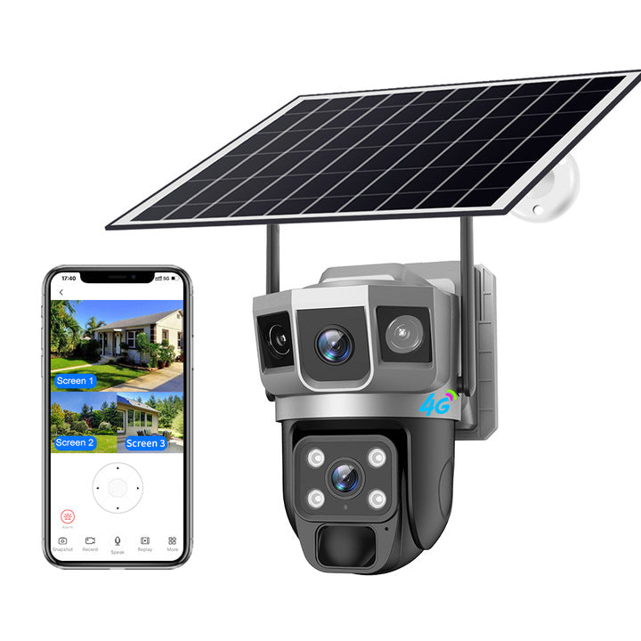 V380Three-eye Solar Surveillance Camera Three-screen wireless network outdoor waterproof4G Surveillance Camera