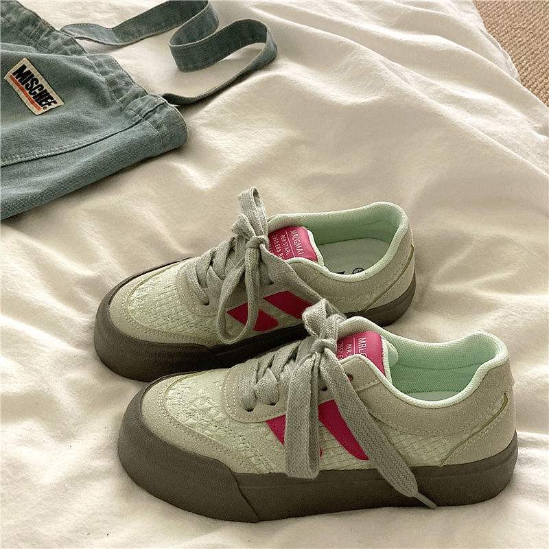 Casual Knitting~Sweet Niche Canvas Shoes for Women, Breathable and Versatile for Spring INS Casual Thick-Soled White Sneakers Trendy