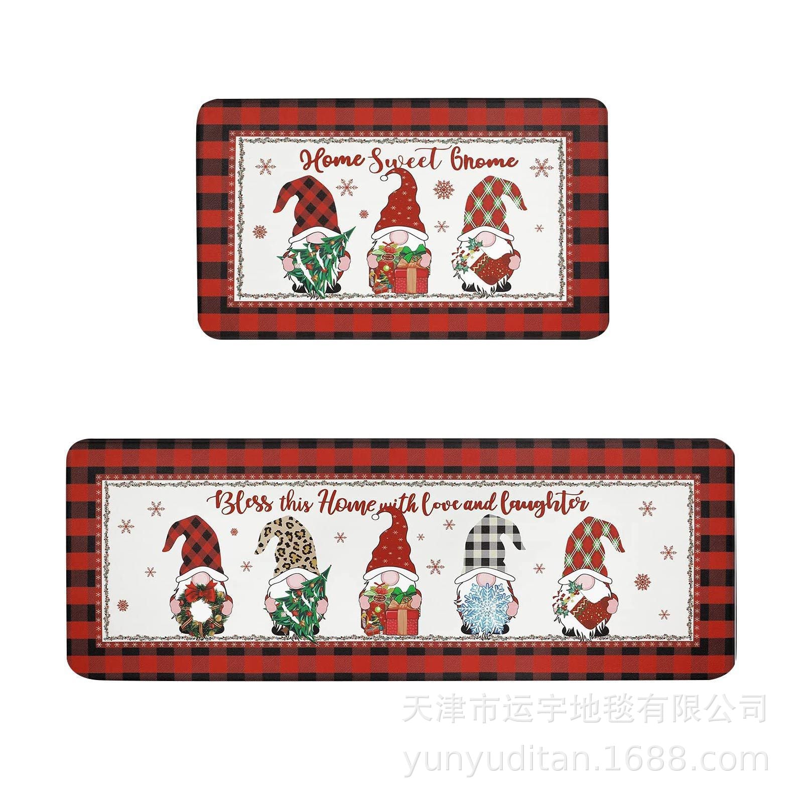 Christmas Kitchen Floor Mat Two-Piece Set Crystal Velvet Water-Absorbent Oil-Absorbent Non-Slip Foot Mat Holiday Decorative Floor Mat
