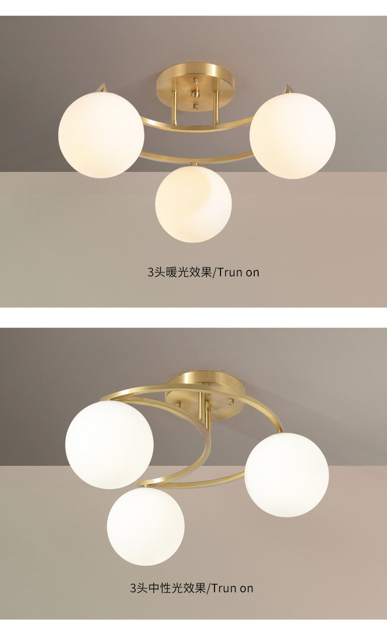 All-Copper Ceiling Light Nordic Style Bedroom Light Modern Simple Elegant Master Bedroom Room Light Creative Personality Living Room Light