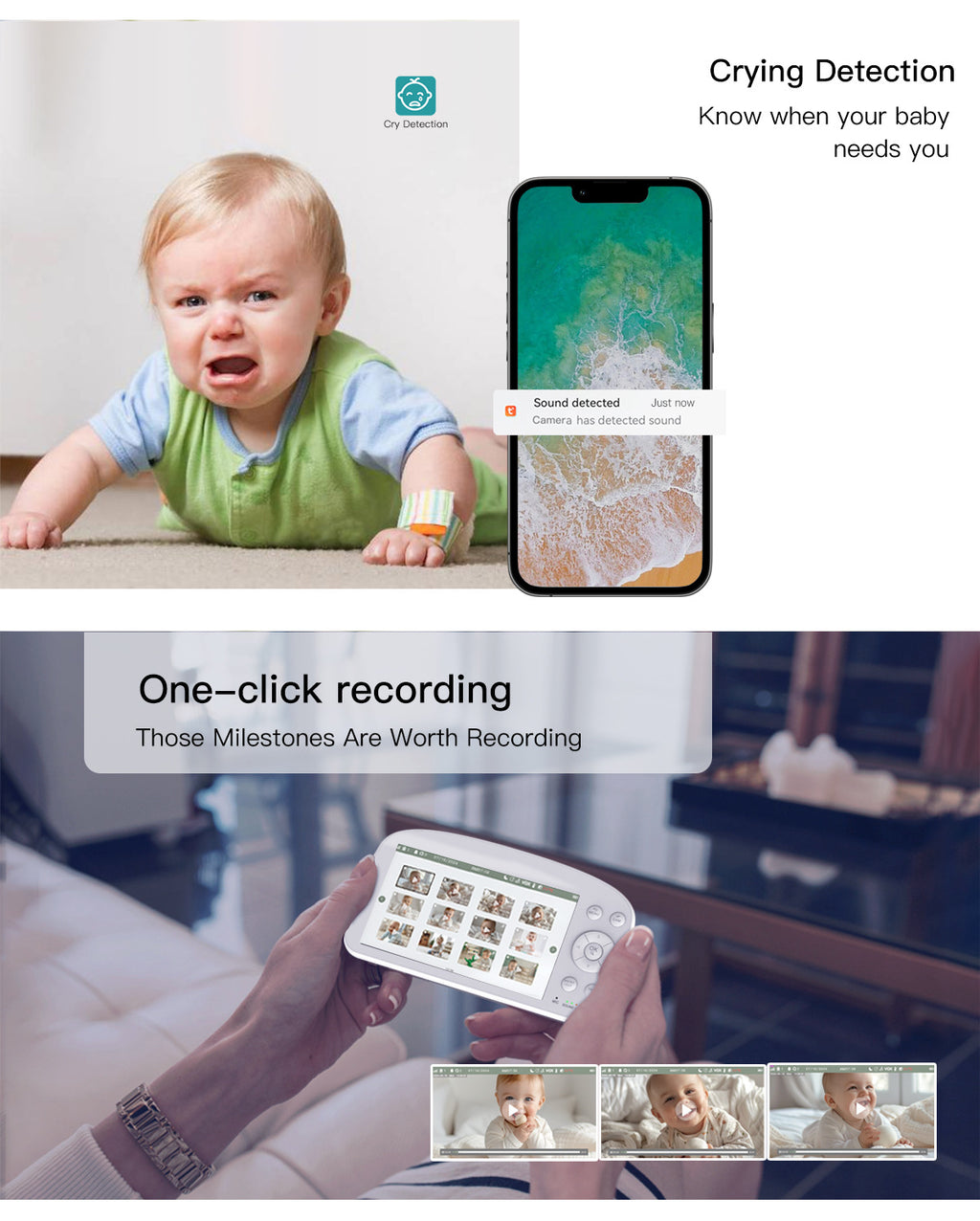 Factory Direct Smart Baby Monitor with Crying Detection Tuya babymonitor Baby Care Device