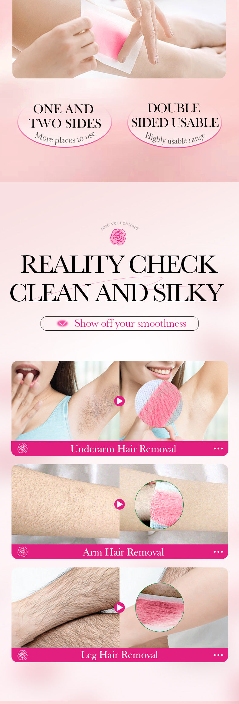 Full English Aloe Vera Double-Sided Hair Removal Wax Paper SADOER Armpit Hair Leg Hair Body Hair Removal Hair Removal Cream  Wholesale