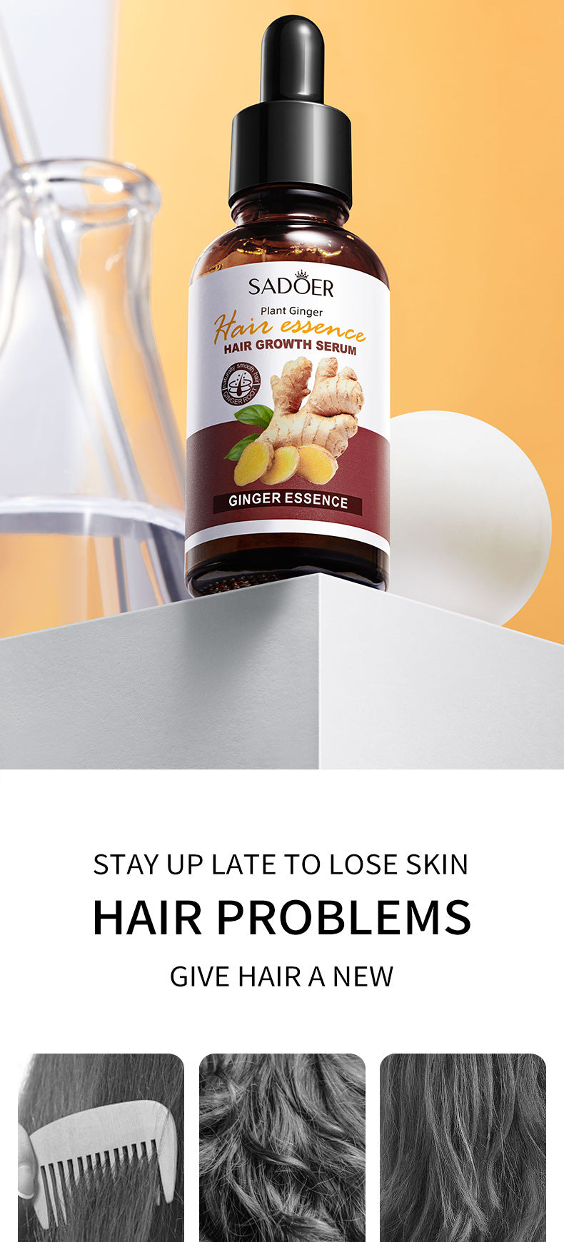 Full English Ginger Hair Treatment Solution30ml SADOER Moisturizing and Hydrating Hair Care  Foreign Trade Live Wholesale