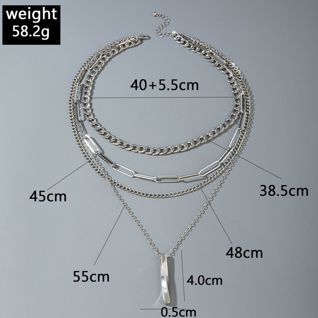 European and American Style Jewelry Hip-Hop Personality Geometric Exaggerated Necklace Heart-shaped Flat Thick Chain Hollow Multi-layer Necklace Wholesale