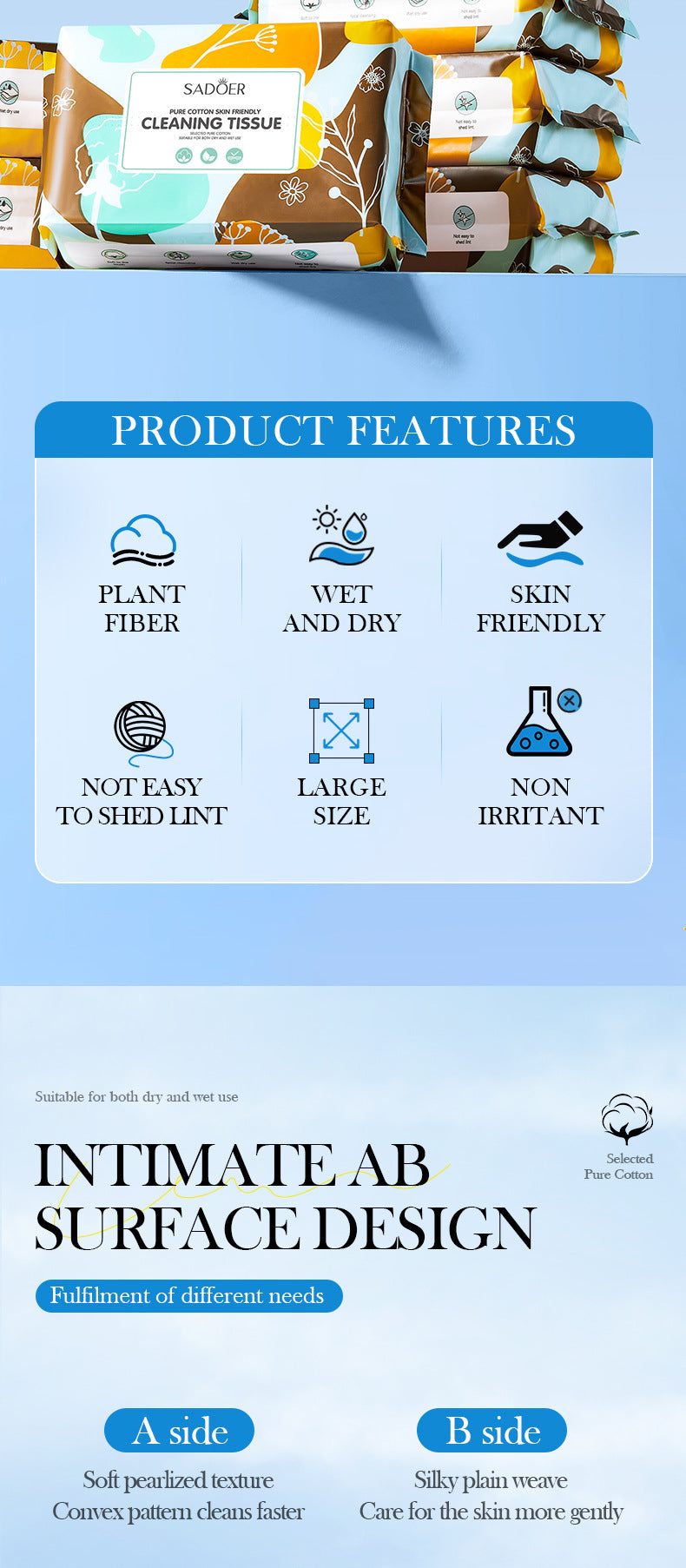 Pure Cotton Skin-Friendly Face Towel50Pumping SADOER Daily Makeup Remover Towels Face Towels Cross-Border Wholesale