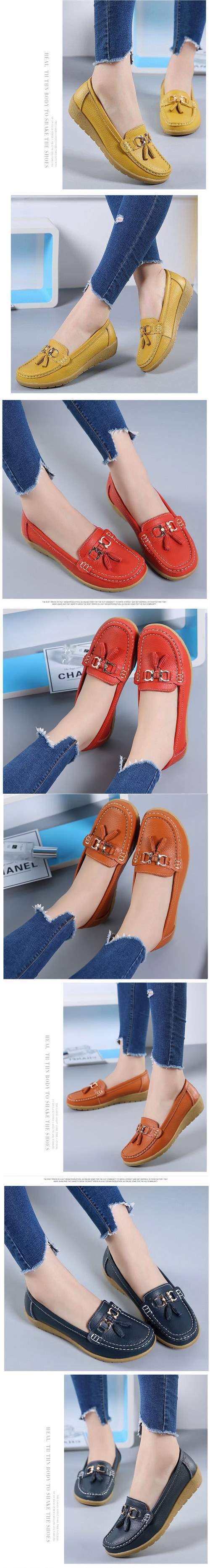 Soft Sole Loafers for Women, Waterproof Leather Casual Wedge Flat Shoes with Rubber Sole for Middle-Aged Moms