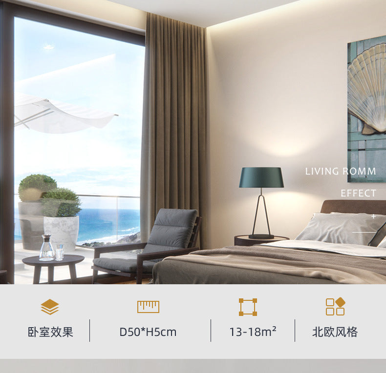New Chinese Style Ceiling Light for Bedroom, Round Modern Simple Walnut Color Solid Wood Nordic Room LED Lamp