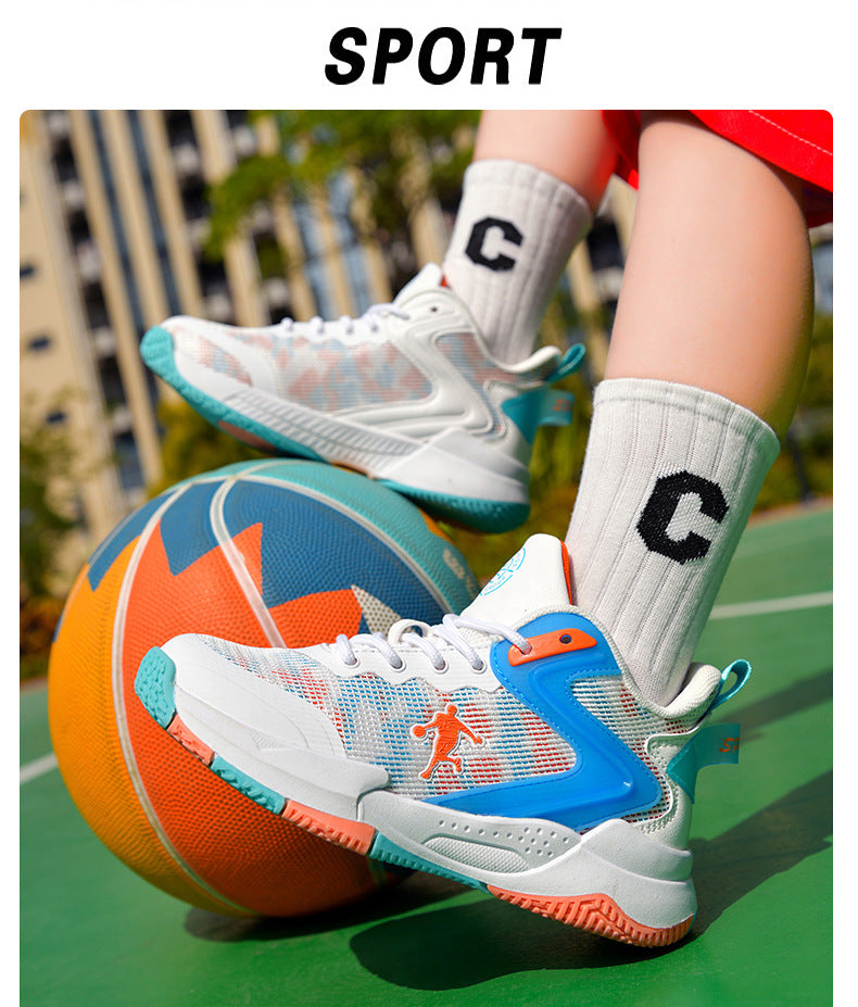 Spring and Summer Children's Basketball Shoes for Big Kids, Mesh Breathable Girls' Sports Shoes, Boys' Training Sneakers, Breathable and Comfortable