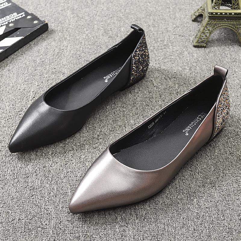 Women's Soft Leather Flat Shoes2025Pointed Toe French Style New Spring and Autumn Evening Breeze Soft Sole Shallow Mouth Comfortable Grandma Shoes Trendy