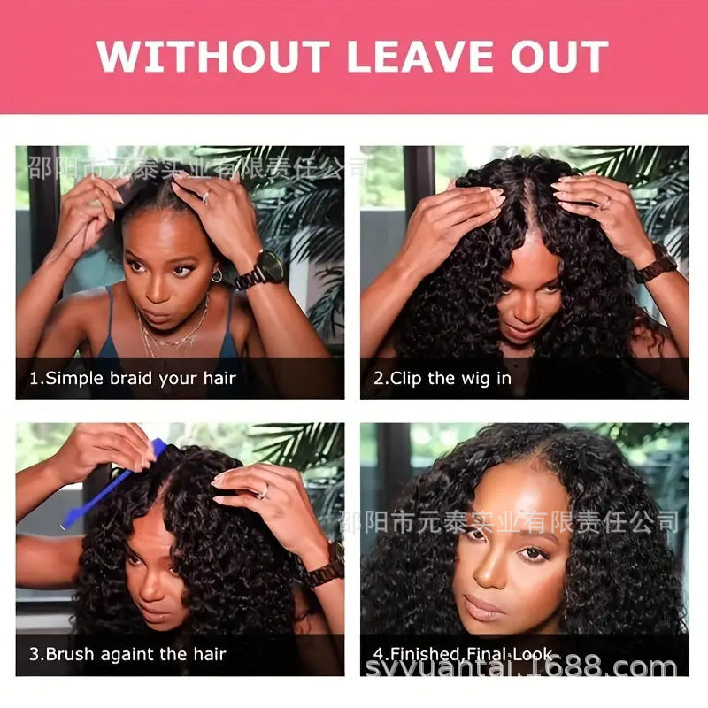 Kinky Curly V Part Wigs Human Hair No Leave Out Glueless Wig