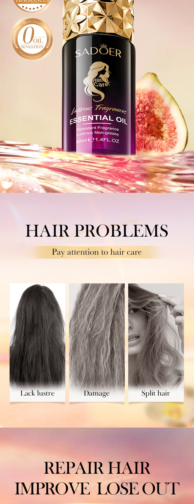 Full English Fragrance Hair Care Essential Oil40ml SADOER Repair Smooth Nourishing Hair Conditioner  Wholesale