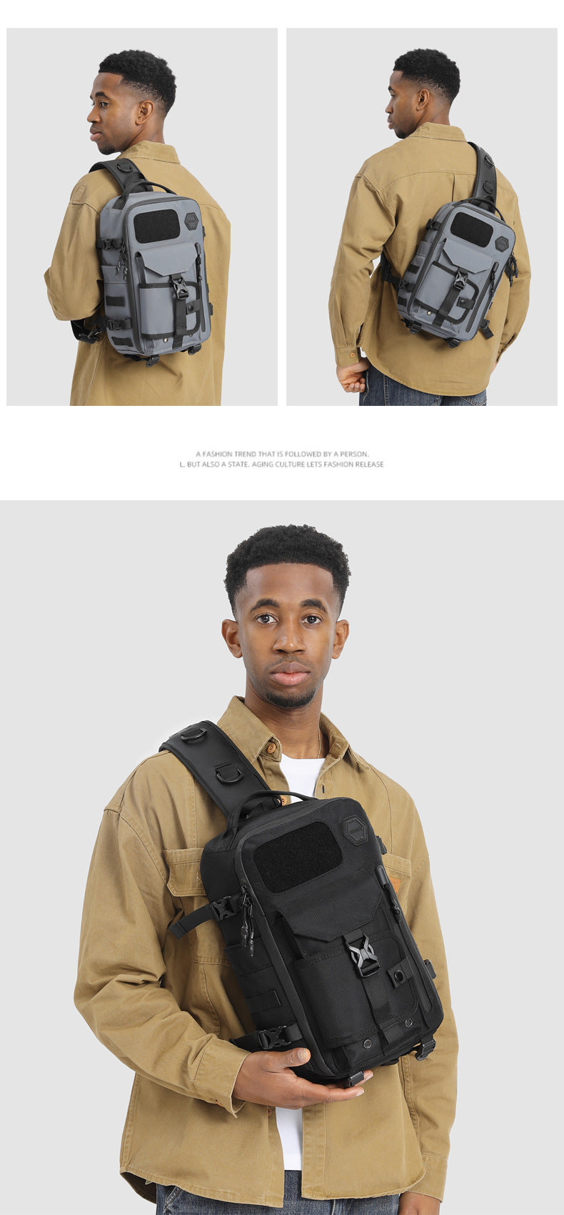 OZUKO Tactical Chest Bag Men's Waterproof Crossbody Bag Outdoor Sports Small Backpack Trendy Shoulder Portable Men's Bag