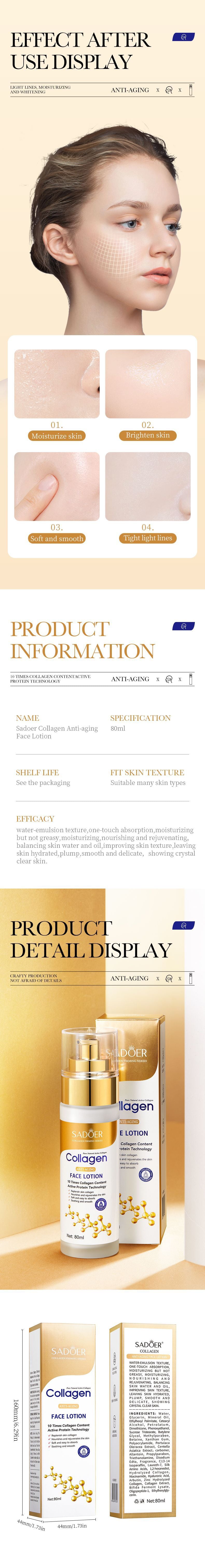 Full English Collagen Lotion80mlSADOER Hydrating, moisturizing, refreshing essence lotion for  foreign trade wholesale
