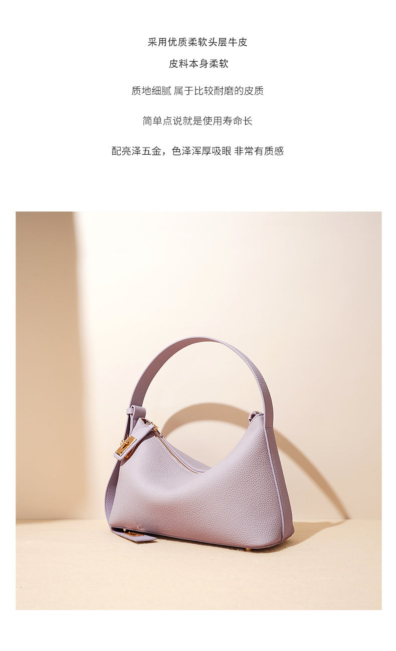 European and American High-End Luxury Handbag for Women, Niche Design, Underarm, Single Shoulder, Crossbody, Dumpling Shape, Genuine Leather, Cowhide, Pillow Bag