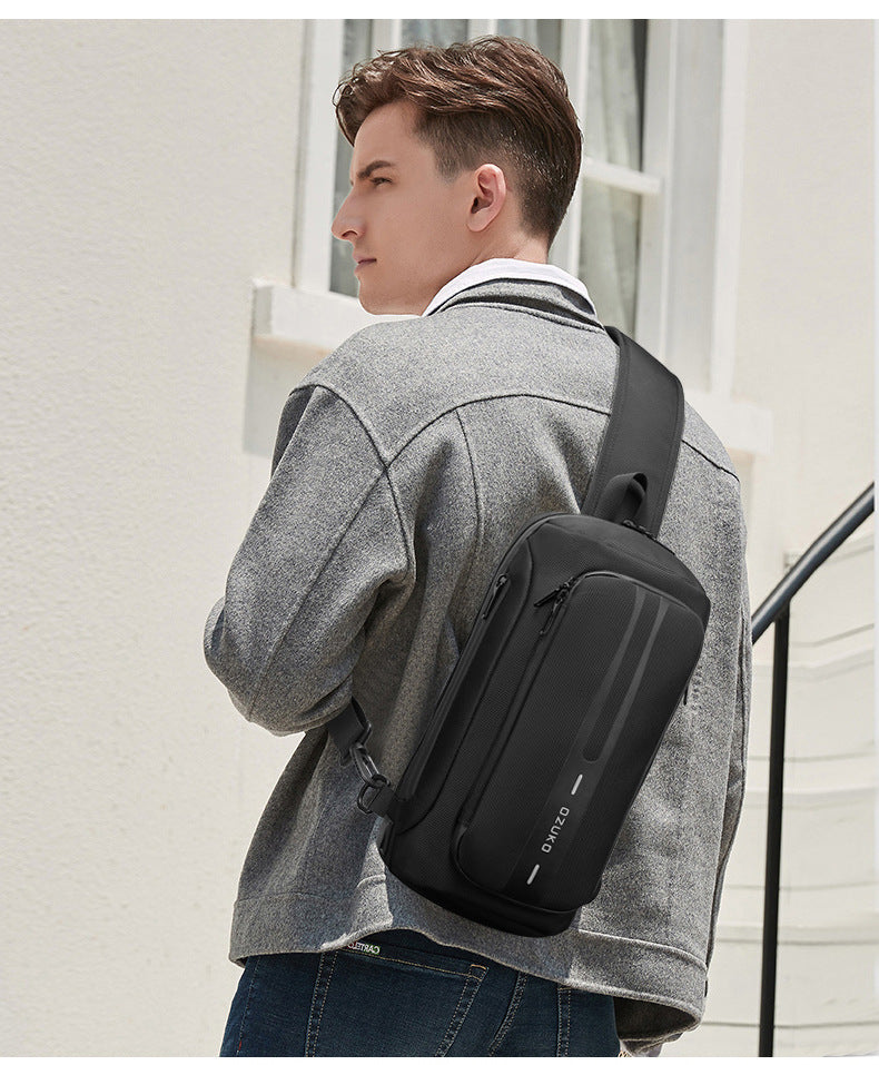 OZUKO Men's Functional Chest Bag Waterproof Crossbody Bag Multifunctional Shoulder Bag Outdoor Sports Large Capacity Trendy Bag