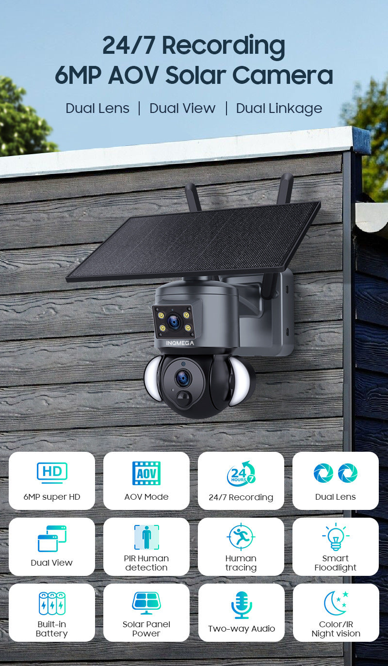 Private Model AOV Solar-powered Camera6MP HD Dual Lens Surveillance Camera UBOX Low Power Monitoring