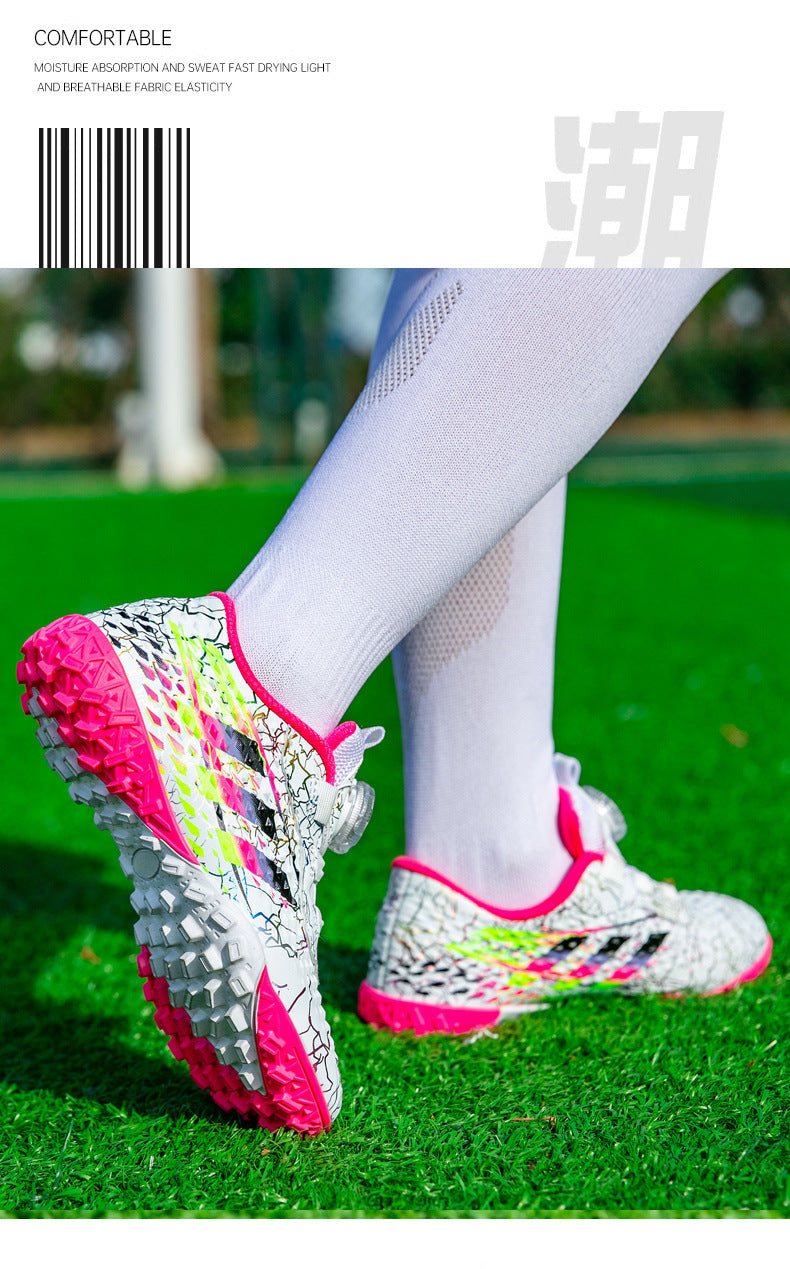New style soccer shoes for men, women, and children with rotating buckle TF Broken Nail Style Youth Student Grassland Competition Training Shoes