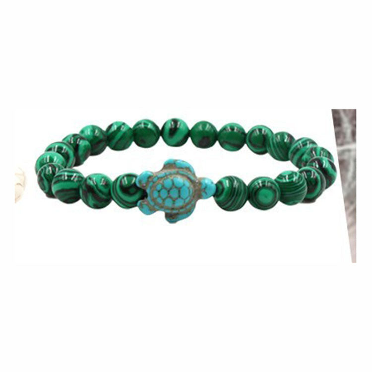 Tiger Eye Volcanic Turtle Bracelet8mm Beaded Elastic Cord Bracelet Natural Stone White Pine Drawing Green Pine Turtle Bracelet