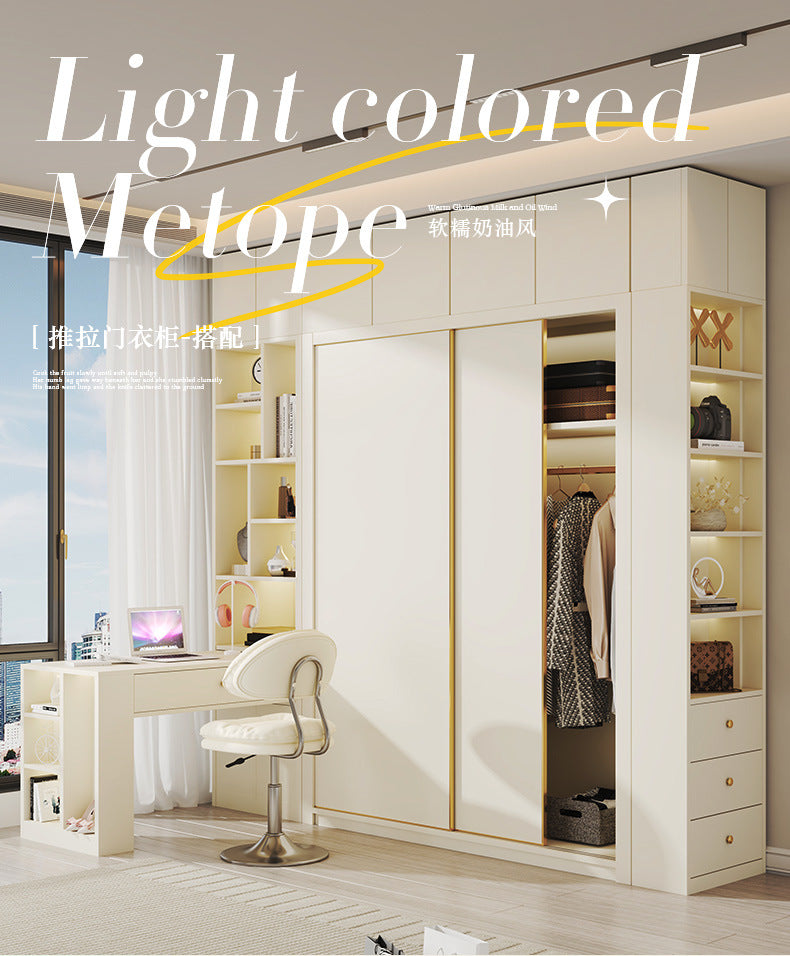 Modern Minimalist Sliding Door Wardrobe Corner Desk Integrated Combination Elevated Cabinet Top Master Bedroom Home Bedroom Wardrobe