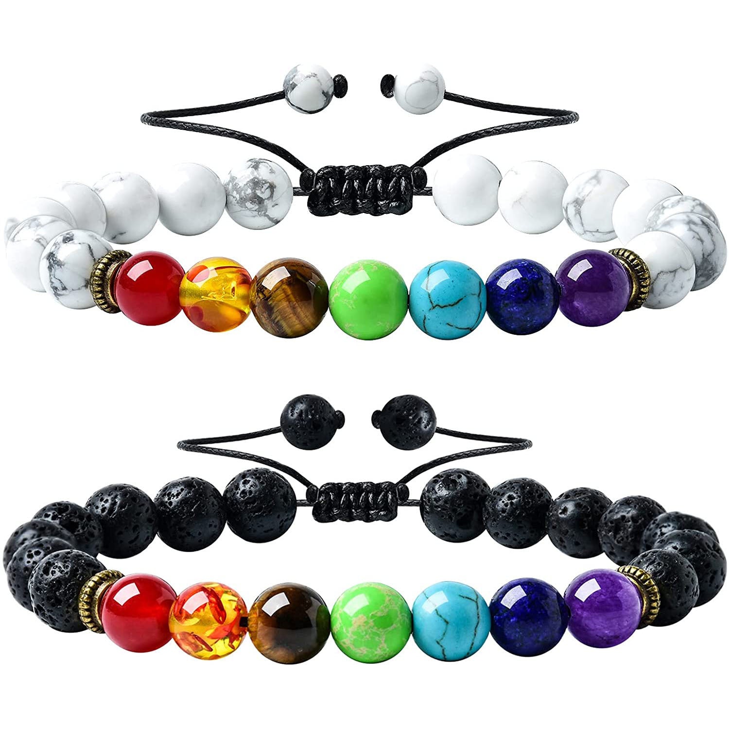 Men's Volcanic Stone Bracelet8mm Natural Stone Beaded Yoga Wheel Elastic Rope White Pine Stone Colorful Braided Bracelet