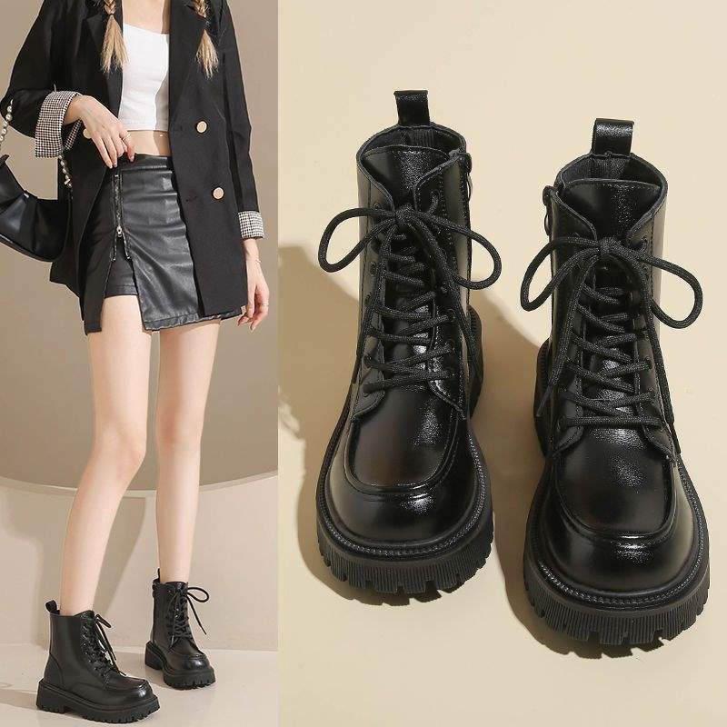 Versatile Thick-Soled Martin Boots for Women with Skirts2025Autumn New British Style Lace-up Motorcycle Ankle Boots Huiran