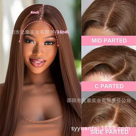 13x4 Chocolate Brown Lace Front Wig  Straight Synthetic Wig