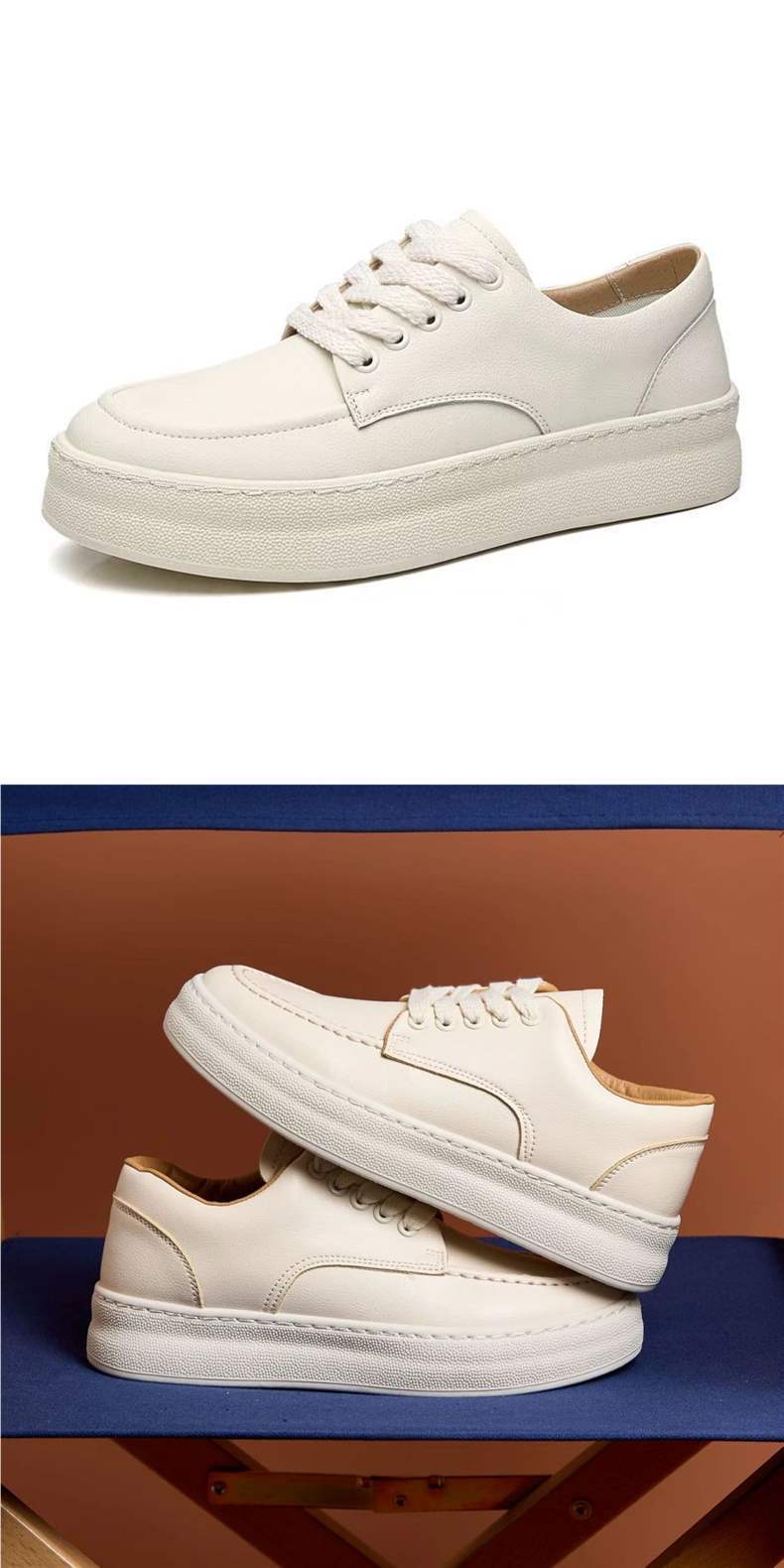Men's Shoes White Sneakers Fashion Versatile Summer New Height-Increasing Casual Breathable Trendy Board Shoes Soft Leather Versatile Board Shoes