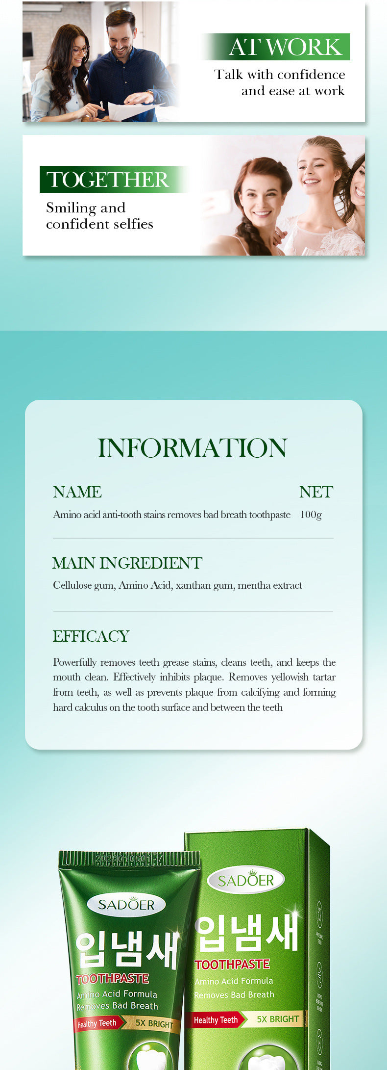 Amino Acid Cleansing Tooth Stains and Bad Breath Toothpaste SADOER Toothpaste Cross-Border Wholesale