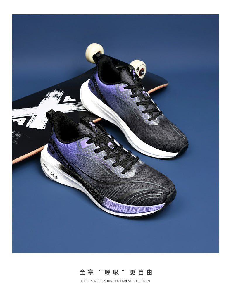 Summer New National Trend Sports Shoes Couple Breathable Student Running Shoes Popcorn Carbon Plate High Elastic Shock Absorption Men's Shoes